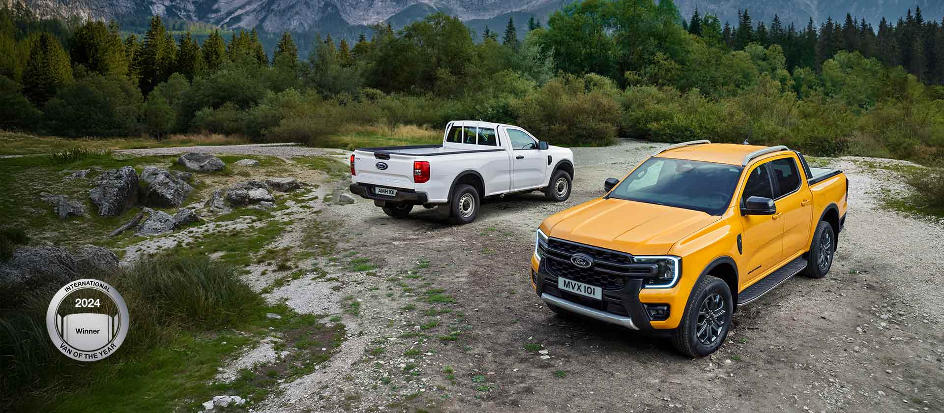 Europe's best selling pick-up advert with two Ford Rangers on a track.