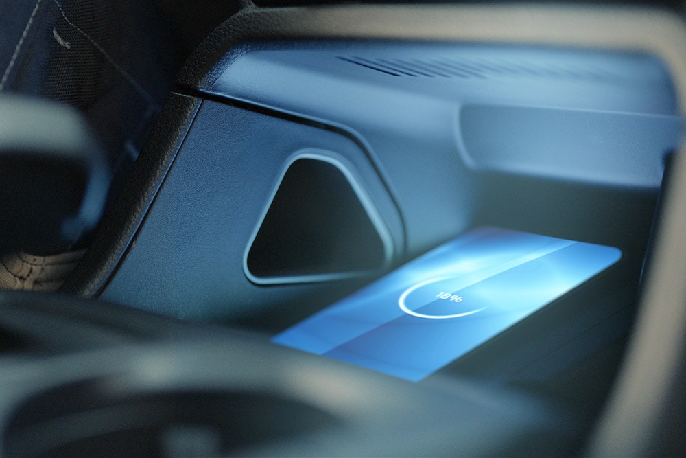 Wireless charging pad inside the Ford Ranger. 