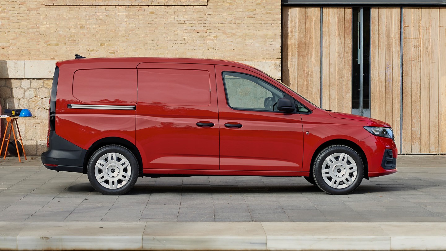 Ford Transit Connect in Maple Red showing side loading door.