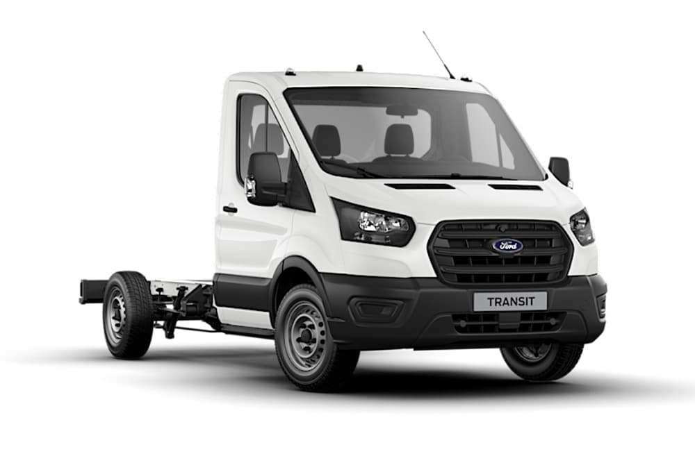White Ford Transit Chassis Single Cab Base van on a white background.