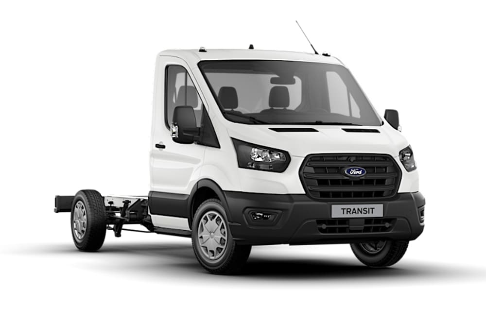 White Ford Transit Chassis Single Cab Trend van on a white background.