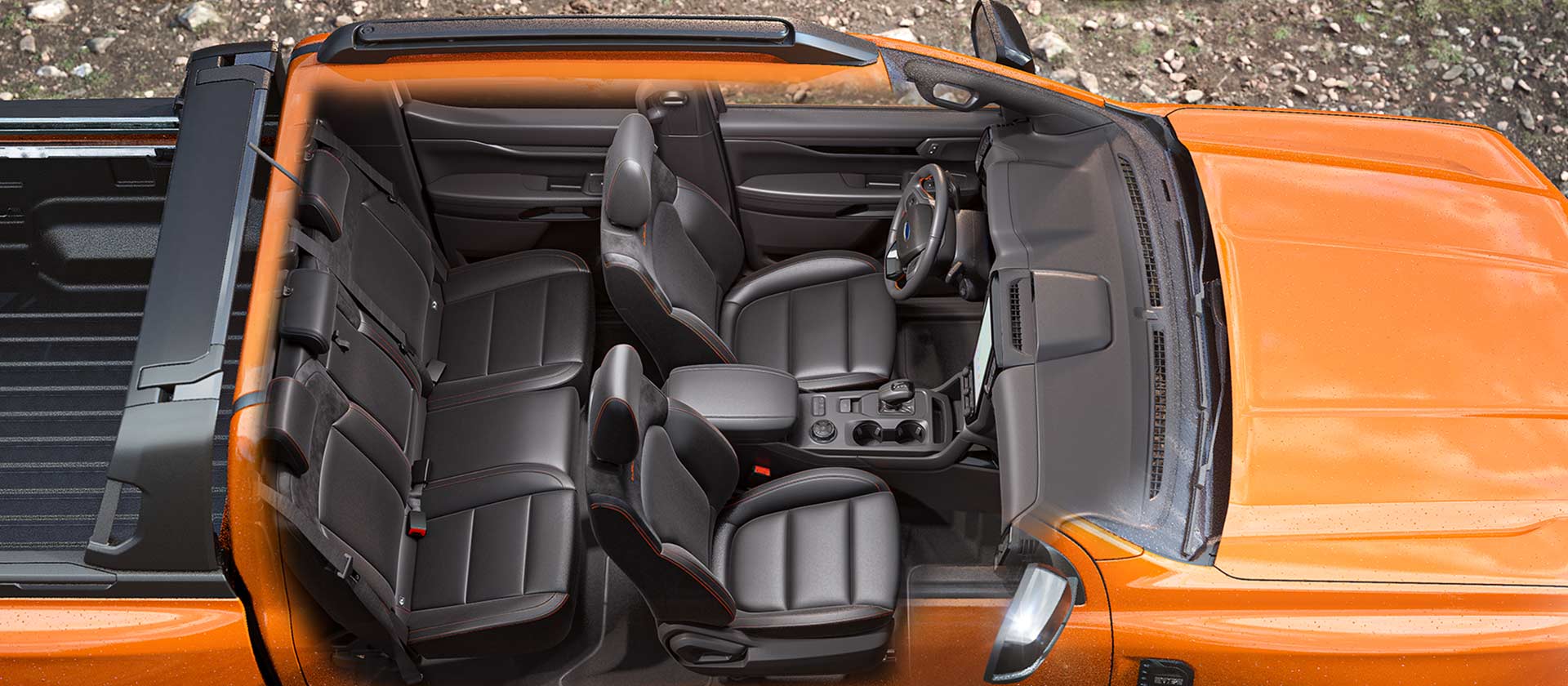 Top down of interior of a Ford Ranger Double Cab