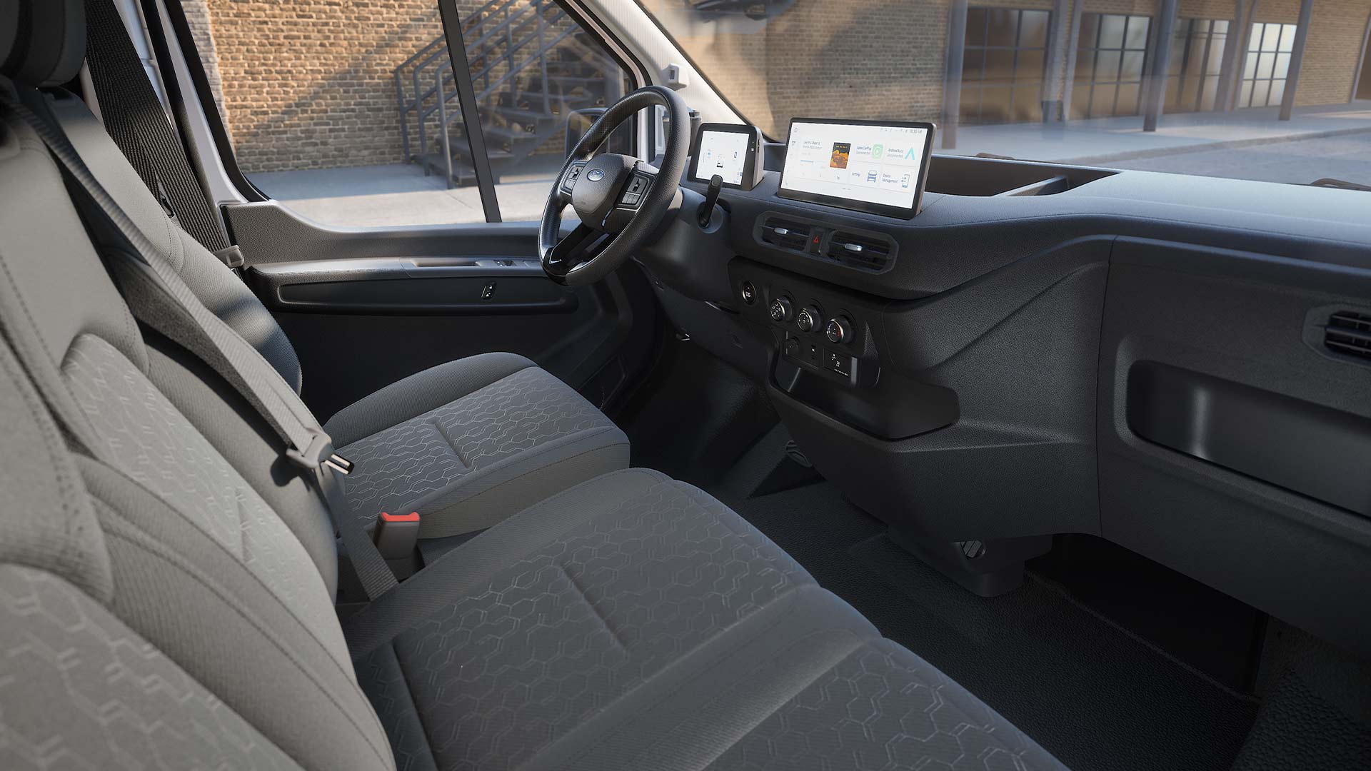12.3-inch touchscreen infotainment system inside a All-New Ford Transit City van.