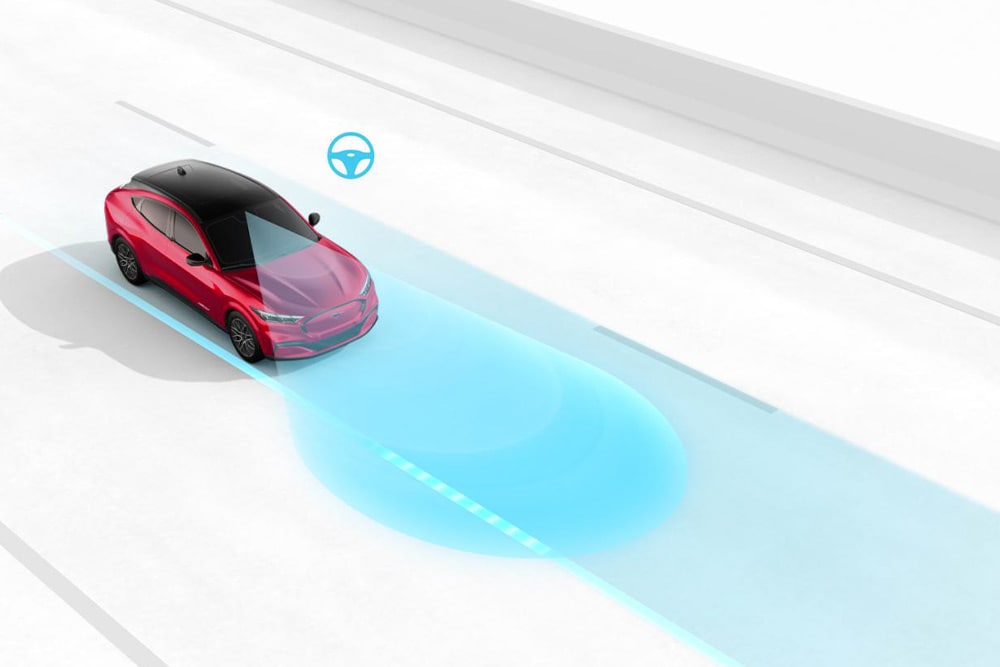 Graphic illustrating the Lane-Keeping System on a Ford vehicle.