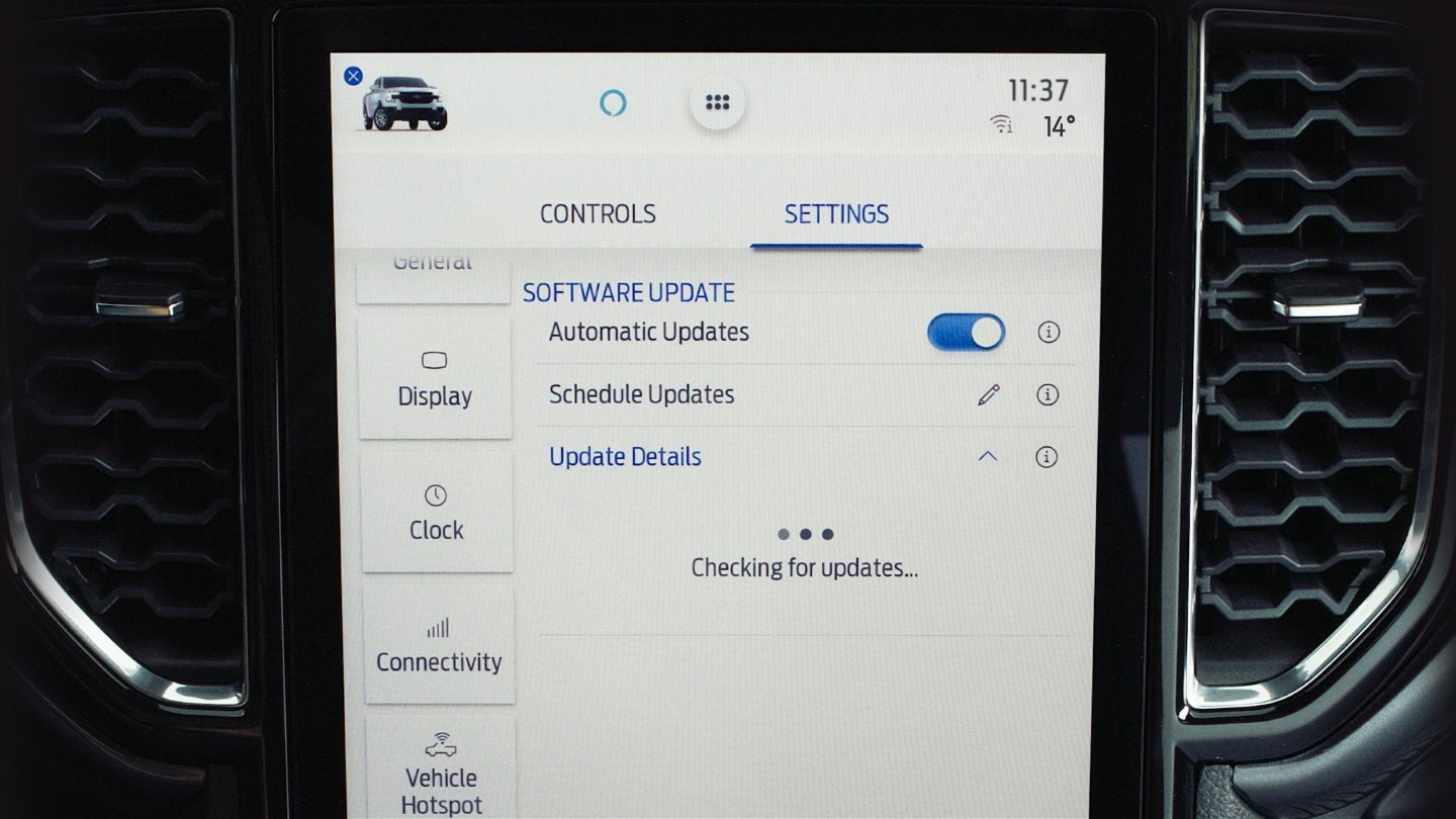 Ranger closeup of screen showing software update