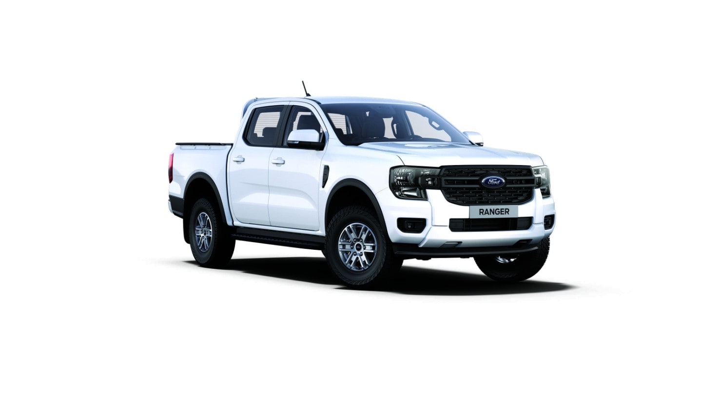 Ranger XLT in frozen white 3/4 front view