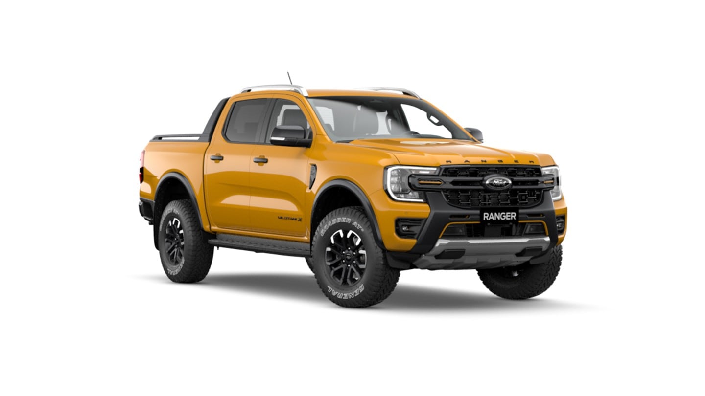 Ranger Wildtrak X in Cyber Orange 3/4 front view