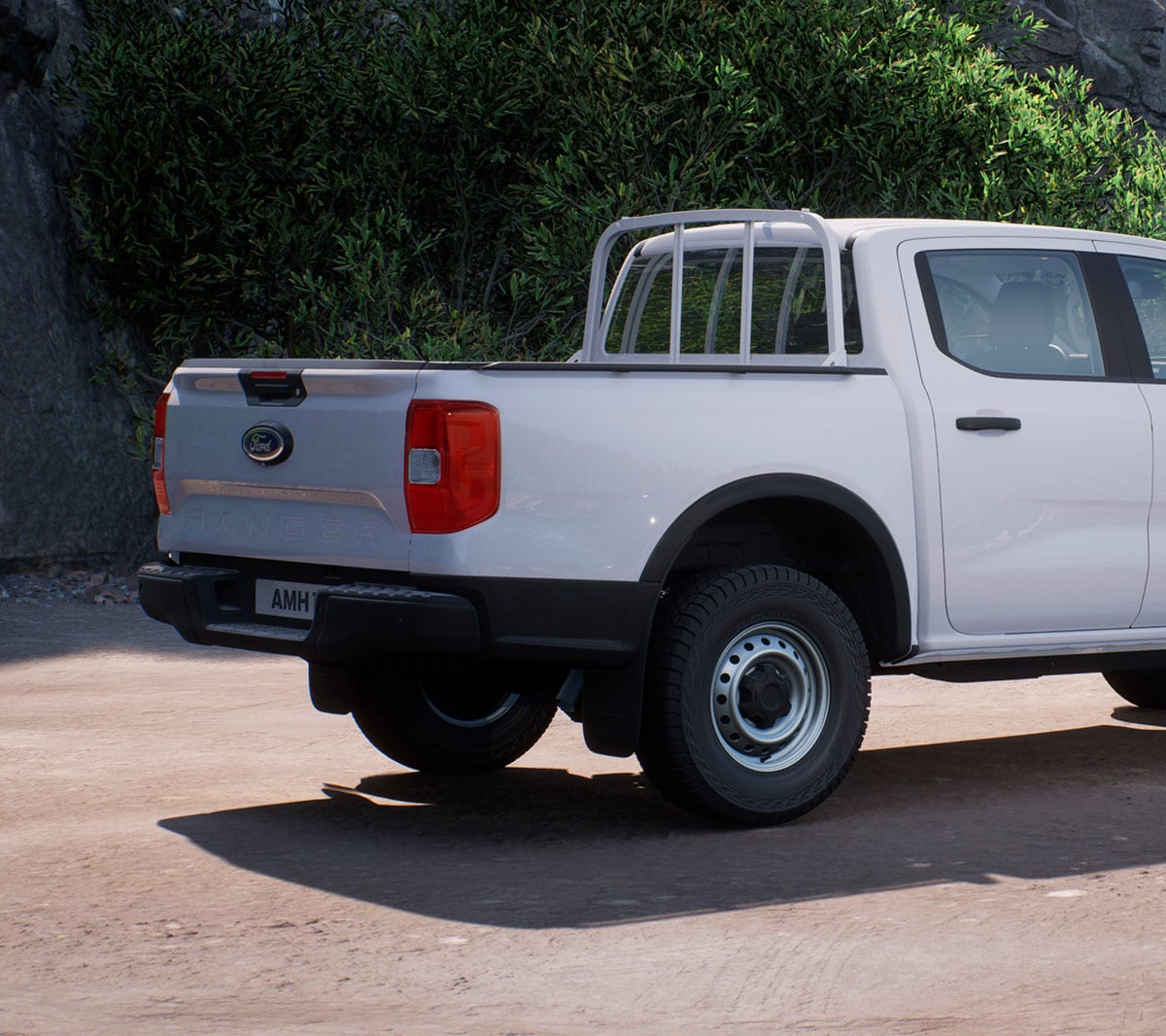 Ford Ranger in Frozen White rear 3/4 view