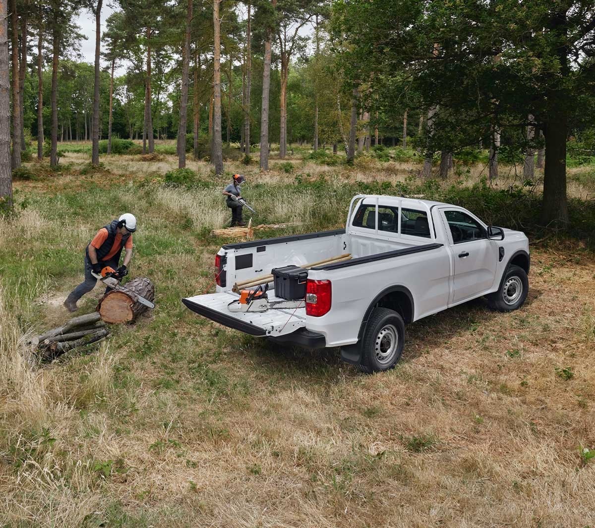 All-New Ford Ranger 3/4 rear view with load bed in use