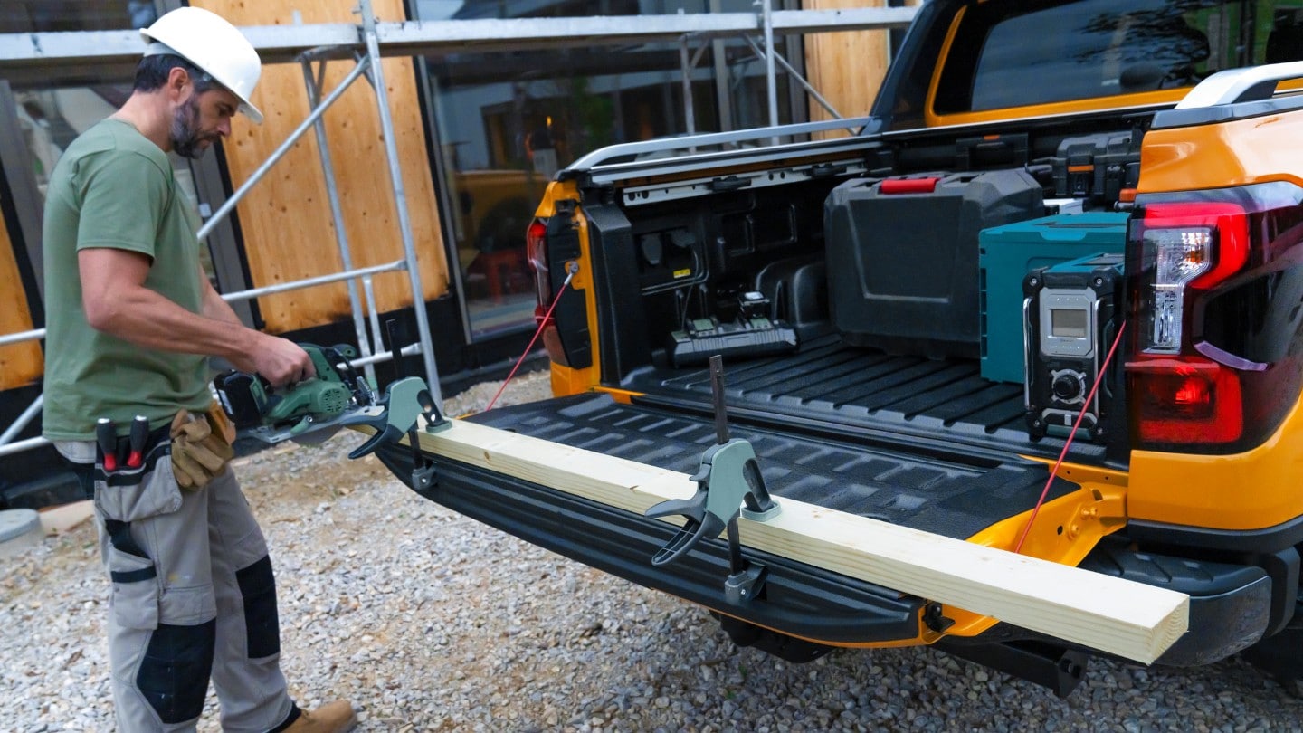 Ford Ranger Tailgate workbench in use