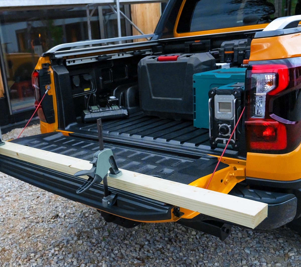 Ranger Raptor Tailgate workbench in use