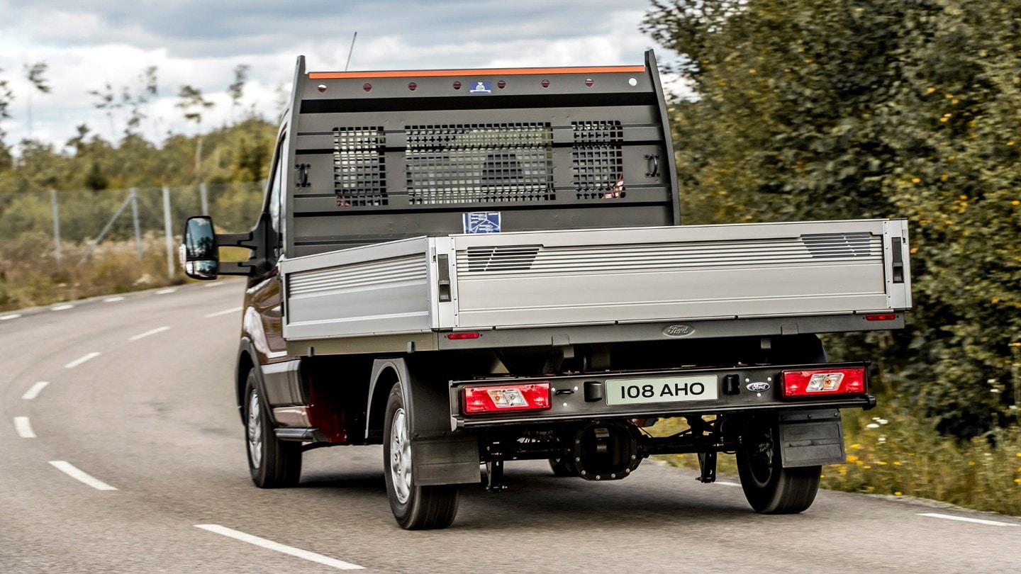 Transit Chassis Cab with open back door showing load space