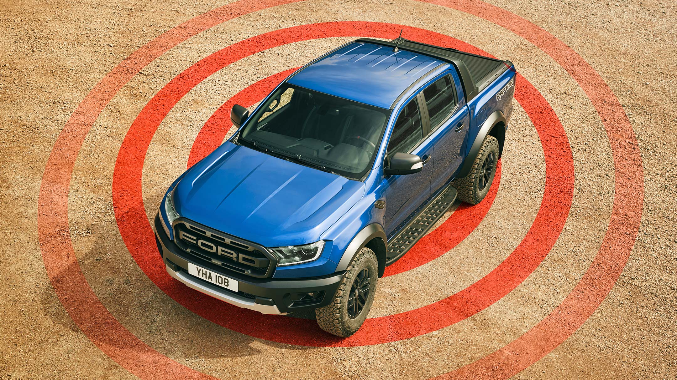 Ford Ranger Raptor with circles around indicating alarm 