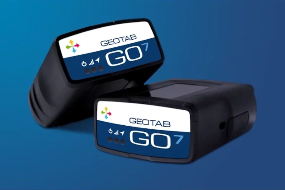 Close up of two Geotab GO 7 GPS fleet tracking devices.