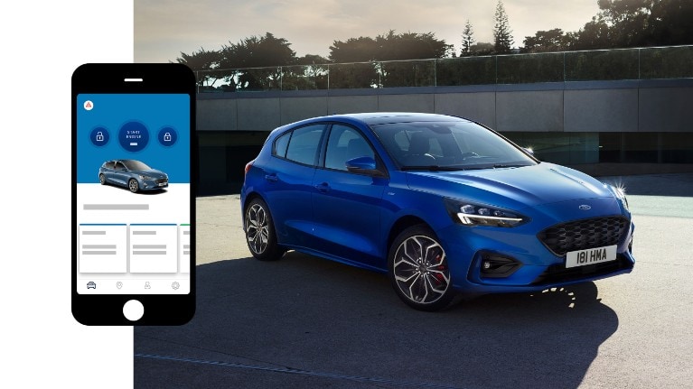 FordPass Connect - blue Ford with superimposed mobile phone icon FordPass Connect - blue Ford with superimposed mobile phone icon