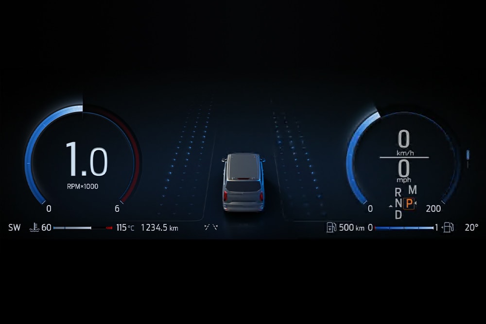 Digital instrument cluster screen of Tourneo Custom