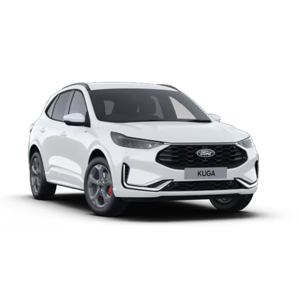 Front 3/4 view of a white Ford Kuga.