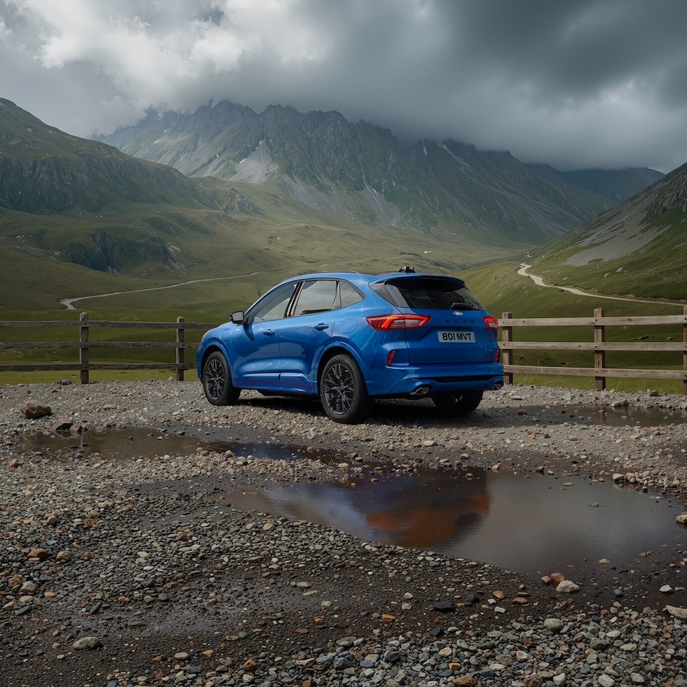 Rear view of a blue Ford Kuga