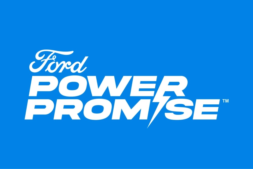  Ford Power Promise white text on a blue background