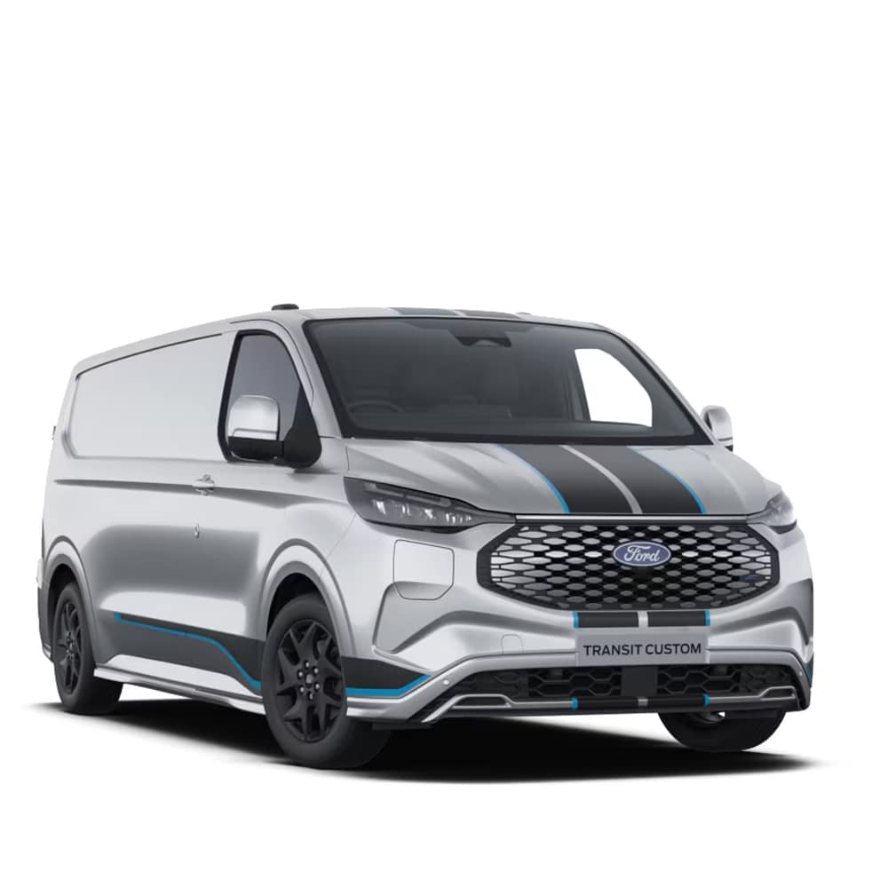 A silver Ford E-Transit Custom