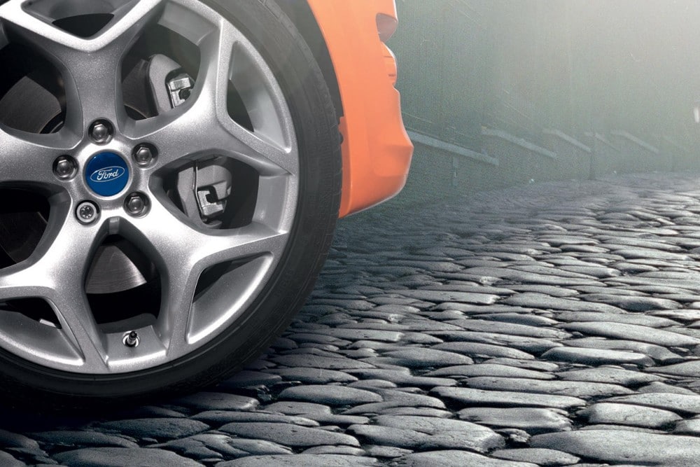 Close shot of a Ford alloy wheel