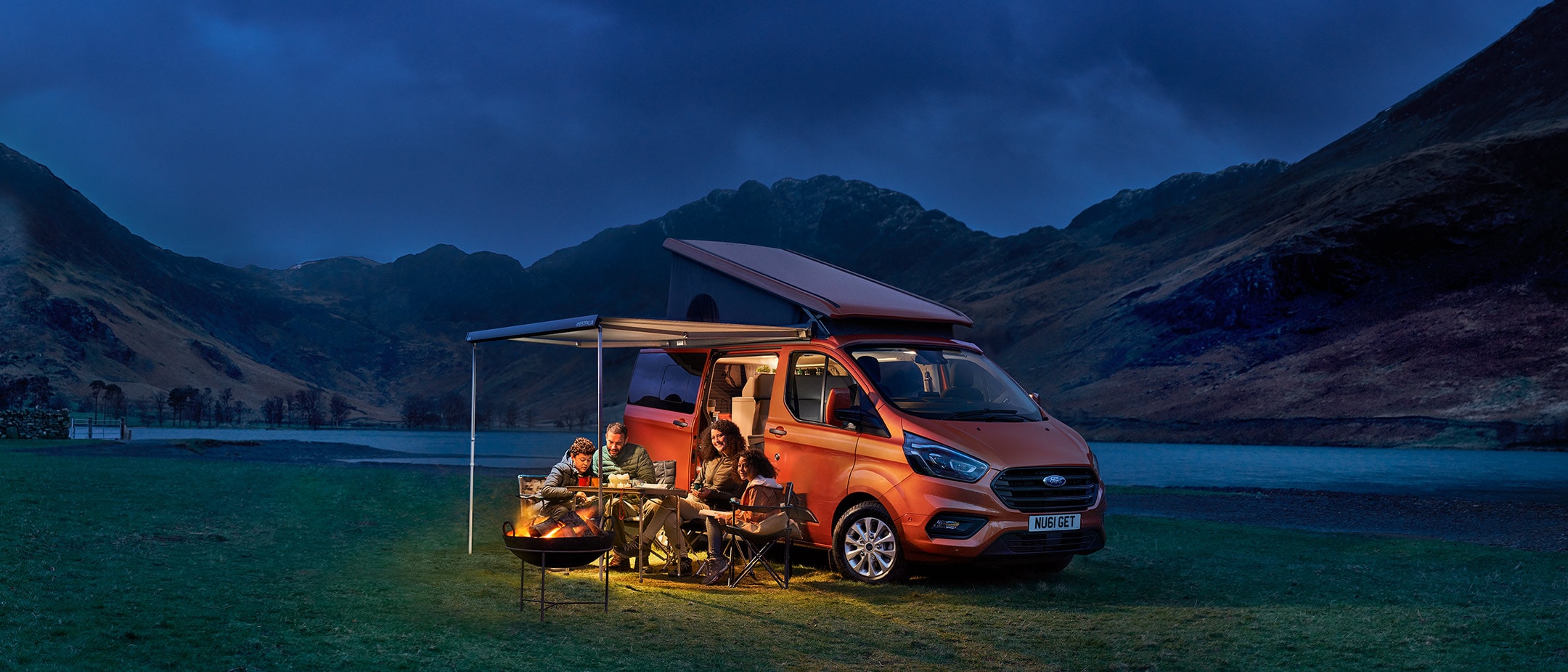Ford Transit Custom Nugget with family camping