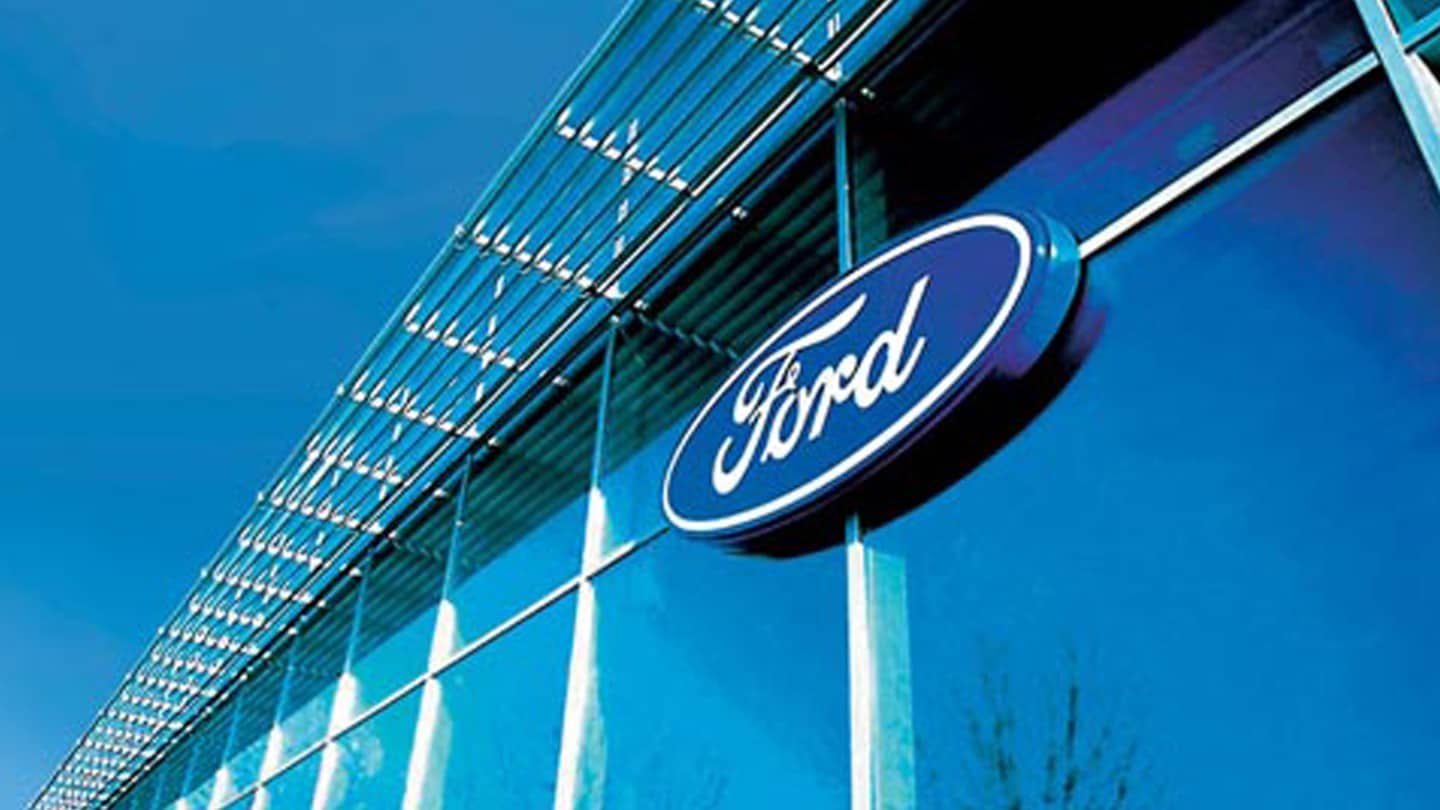 Ford oval logo on side of a building