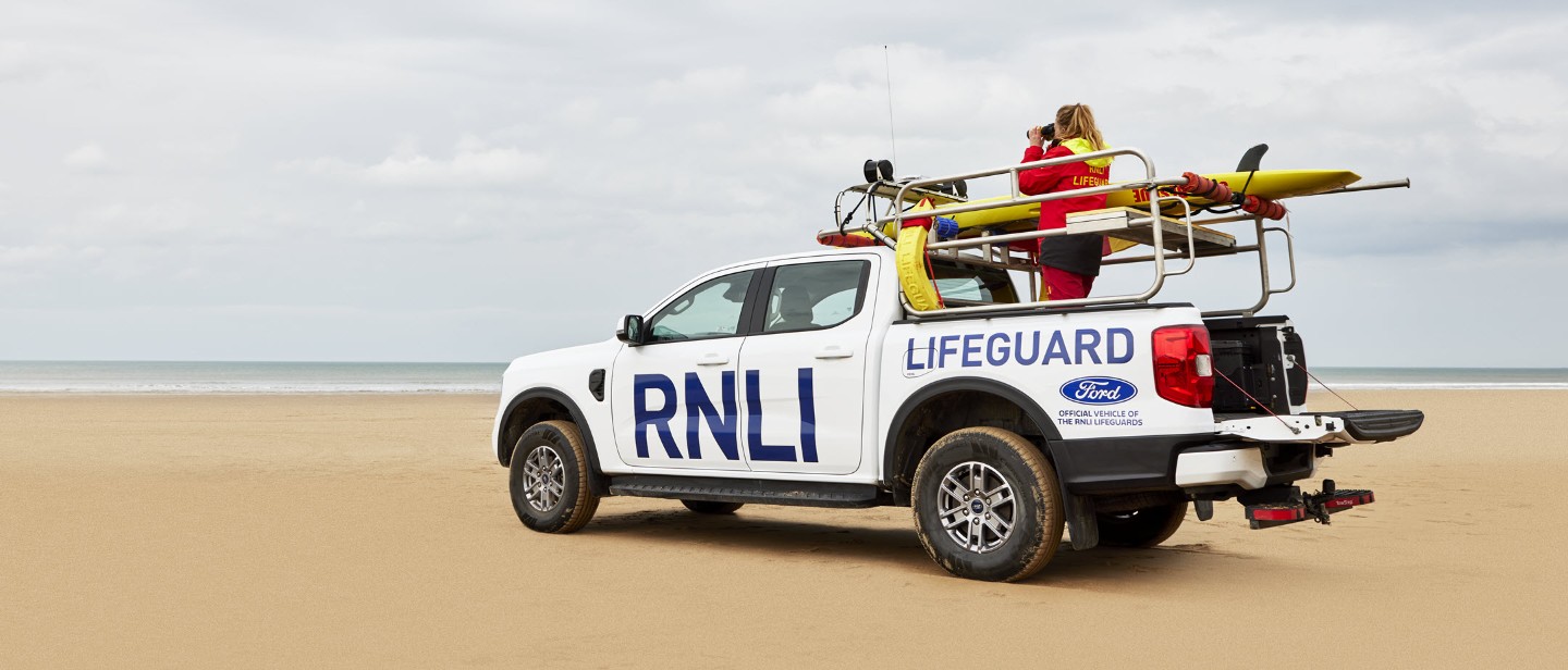 White RNLI Lifeguard vehicle on the beach