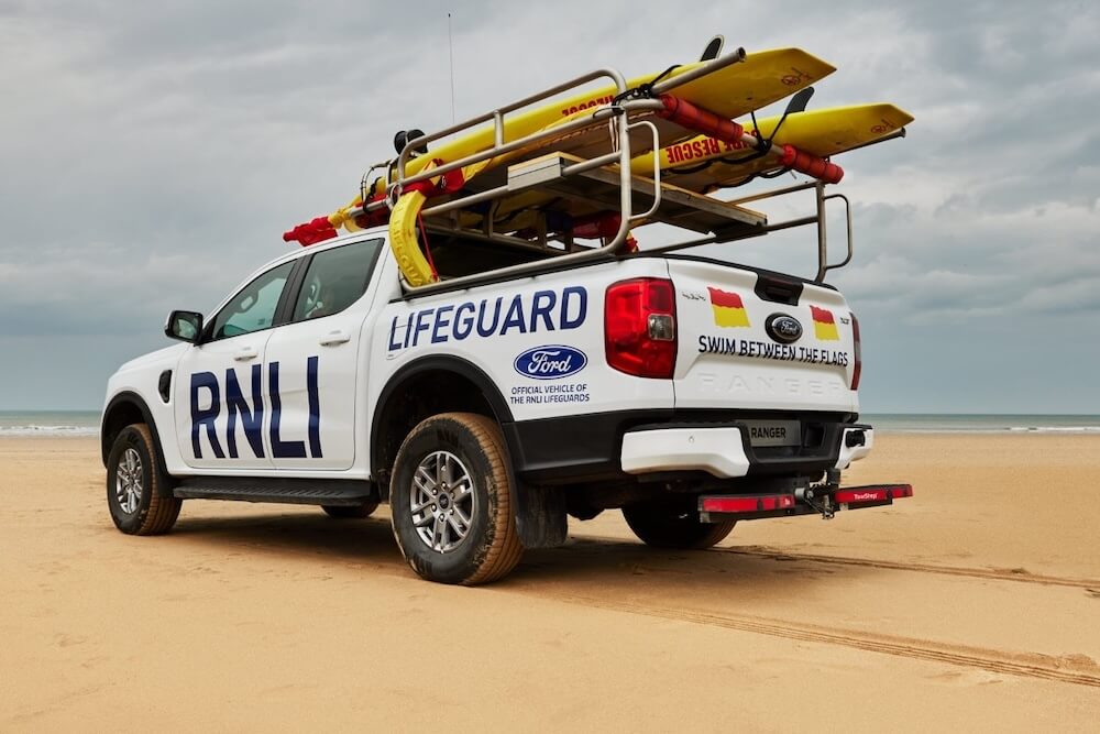 Rear view of a Ford Ranger with RNLI special equipment installed