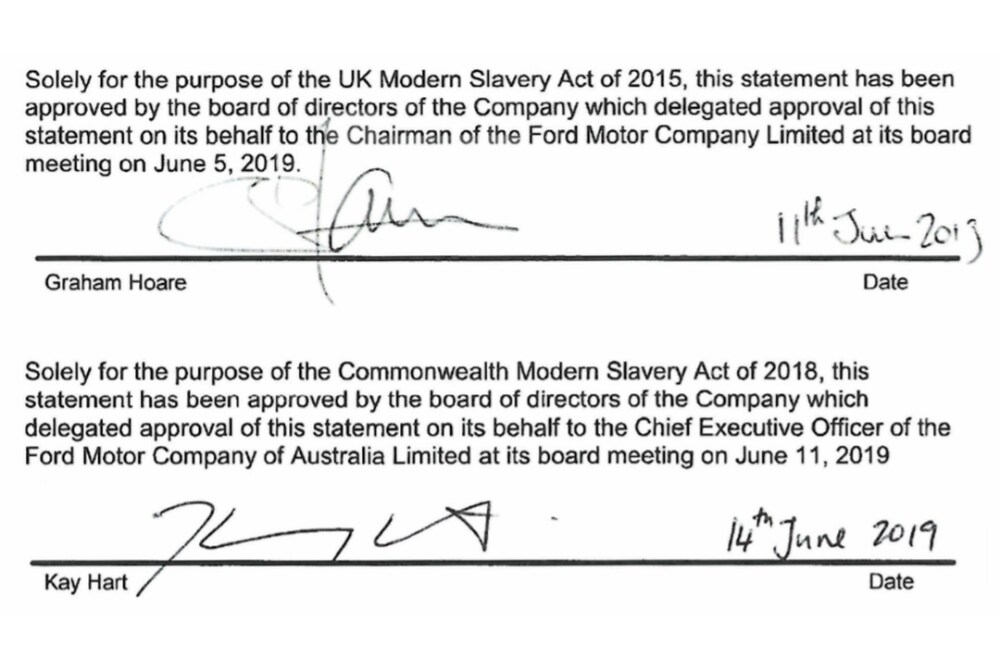 Slavery Statement sigantures