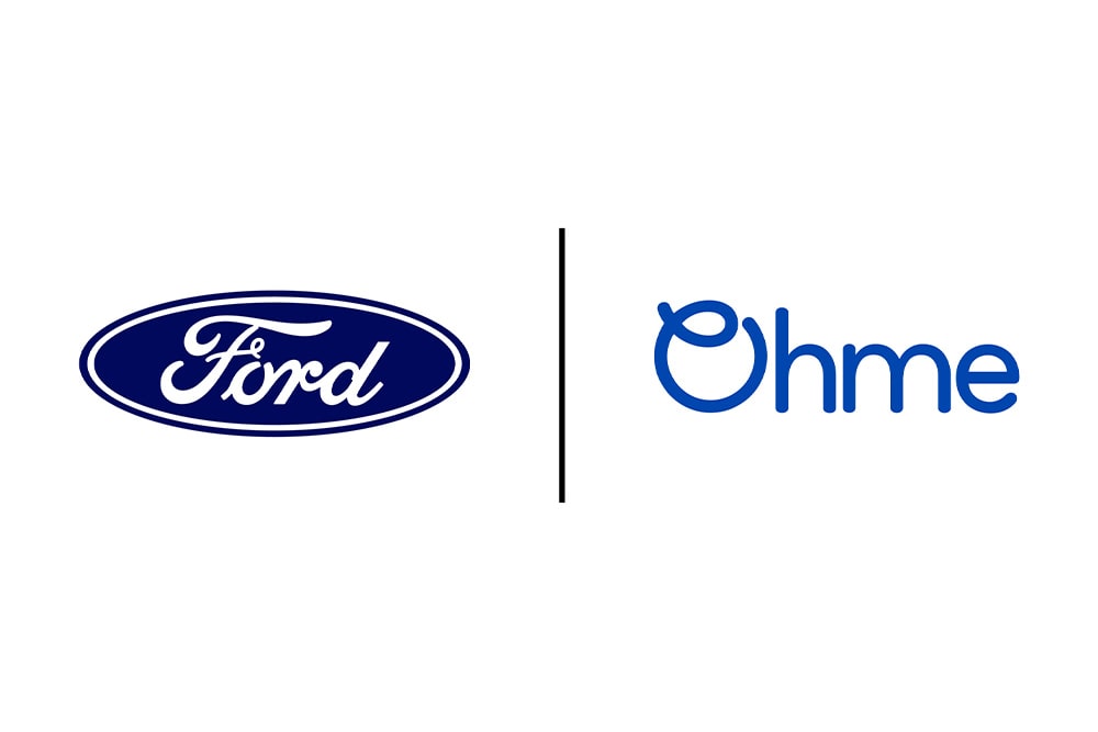 Ford and Ohme partnership logo promoting efficient EV home charging solutions for Ford EV owners.