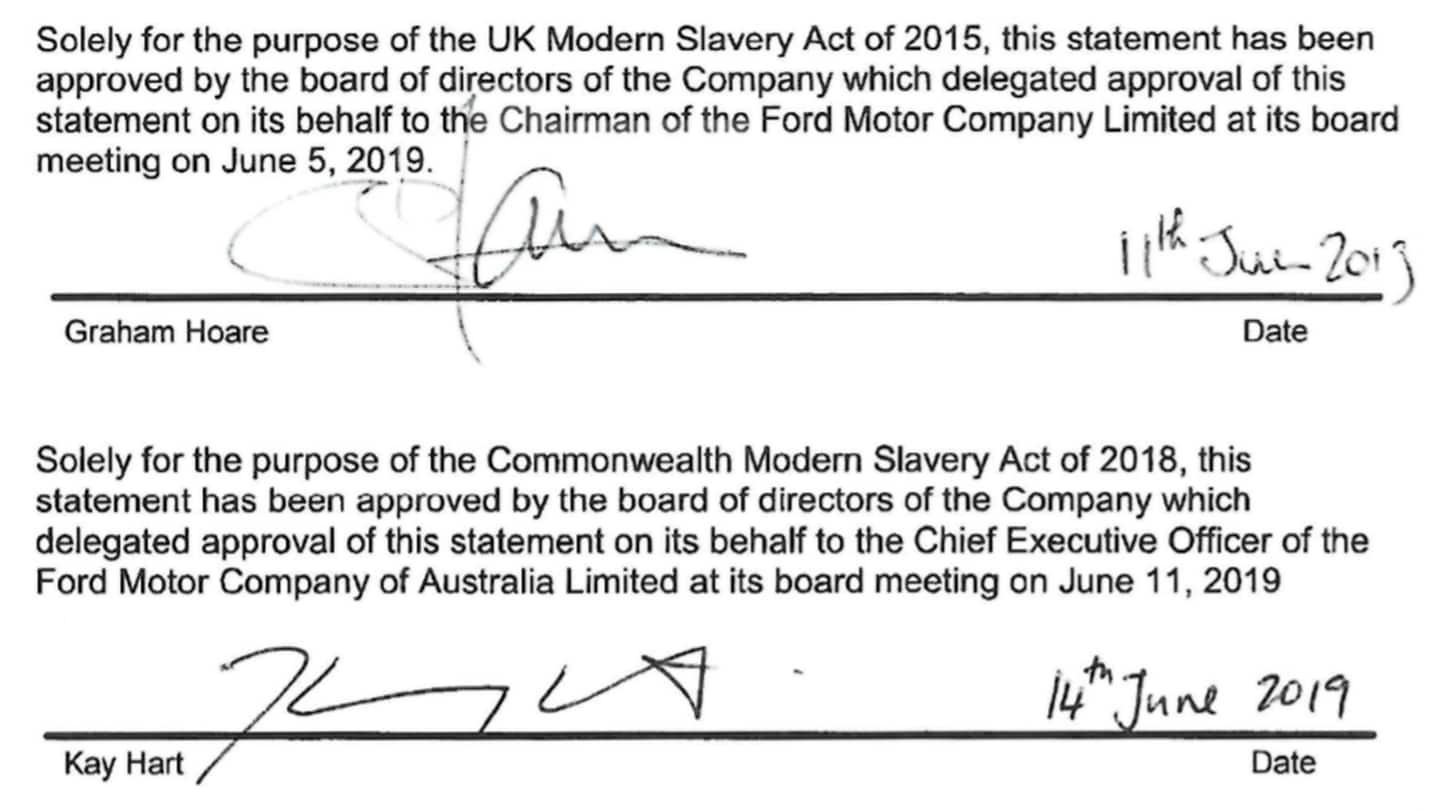 Slavery Statement sigantures