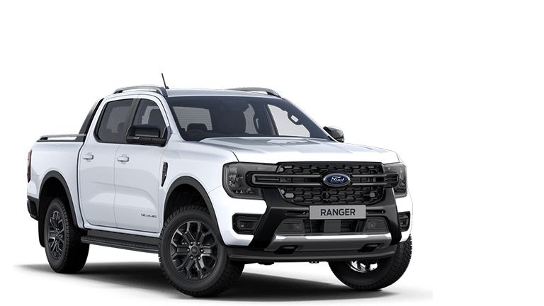 Frozen White Ford Ranger Wildtrak exterior front angle